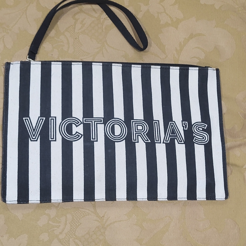 Victoria Secret Clutch Black and Cream Striped.